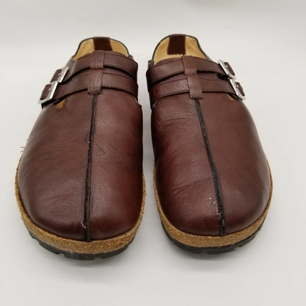 Haflinger Leather Clogs Men 42 Brown Double Buckle Cork Mules 44927